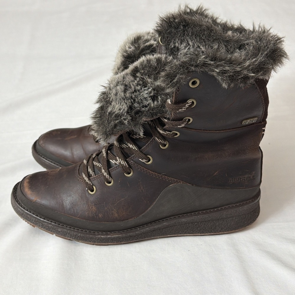 Merrell Women's Tremblant Ezra Lace Waterproof Ice Boots 7 Brown‎ J95306 Shoes